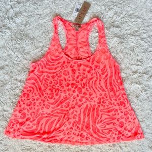 Lively & bright coral leopard print active/work-out top - Brand New w/tags